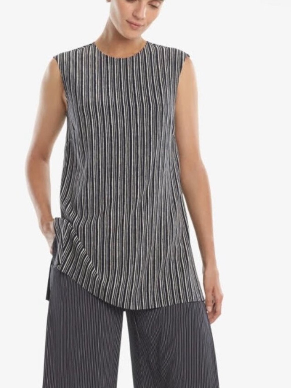 MM Lafleur • The Nell Tunic Tank Top Black Ivory Striped Sleeveles